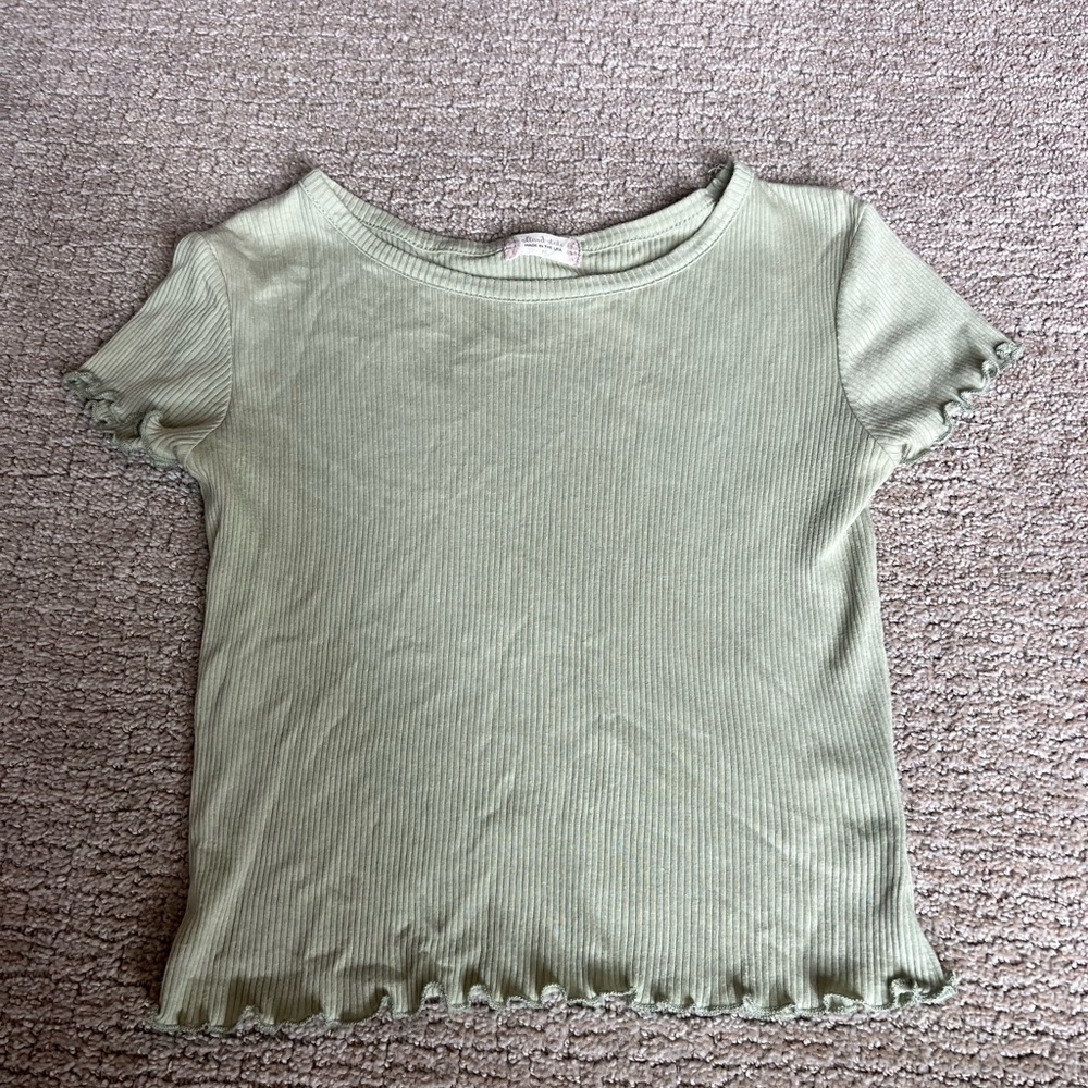 Light Green Ribbed T-Shirt with Scalloped Details